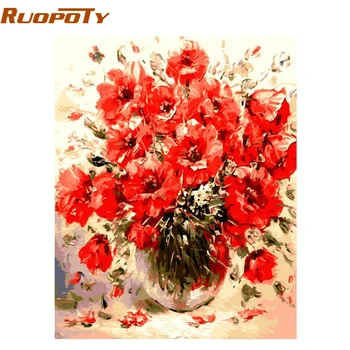 RUOPOTY Frame Red Flowers DIY Digital Painting By Numbers Wall Art Picture ručno oslikana akrilne boje po brojevima za umjetničkih djela