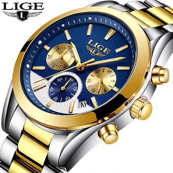 Mens Top Brand Luxury LIGE Business Classic blue kvarcni sat Muške vodootporne potpuno čelične sportski sat Relogio Masculino