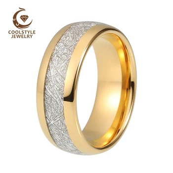 8 mm Muškarci Žene karbida volframa prsten od žutog zlata zaručnički prsten s метеоритом inlay comfort Fit