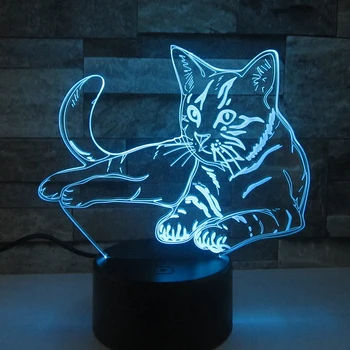 Prekrasan mačak 3D noć LightRemote zaslon osjetljiv na Swith životinja 3D LED žarulje 7 boja USB 3D iluzija lampe za uređenje doma kao djeca igračka na poklon