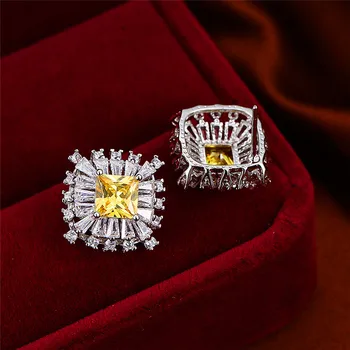 Slatka Ženski Crystal Žuti Kamen Naušnice Klasični Srebrna Boja Naušnice Za Žene Mala Duga Trg Vjenčanje Naušnice