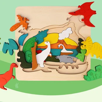 Dječje igračke, drvene puzzle drvene 3D puzzle slagalice za djecu dječja animacija životinja svijet zagonetke razvojne igračke mini-veličina 17.5*17.5