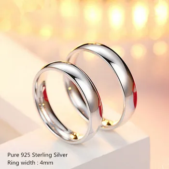 Buyee Pure 925 sterling srebra klasični par prsten 4 mm širina glatka visoka poliranje jednostavne vjenčano prstenje setovi žene muškarci nakit