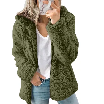 Majica ženska Jesen Zima jakna donje kaput uzročno blage s kapuljačom runo pliš toplo plus size umjetno krzno fluffy munja top Sudadera