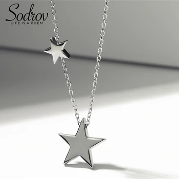 Sodrov srebra 925 dvostruke zvijezde privjesci ogrlica modni elegantne ogrlice fin nakit za žene