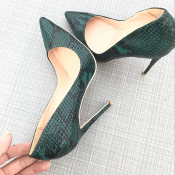 Trendi cipele čamaca na visoku petu cipele od zelene zmijske elegantne cipele na tankom petu ukosnica 12 cm 10 cm 8 cm Femininos Super High Shoes 2020
