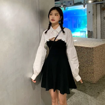Korejski Stil Set Od Dva Komada Haljina Šik Skraćene Top Seksi Ženski Kompleti Odjeće Za Svakodnevne Slatke Odjeće Za Mlade
