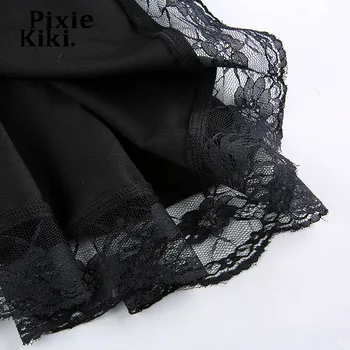 PixieKiki Mall Gothic suknja Egirl stil čipke rub crna visokog struka nabrane mini-suknje tamna Academia Harajuku odjeća P77-BF13