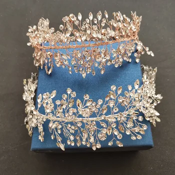 SLBRIDAL ručni rad 3 boje Kristala dijamanata vjenčanja tijara оголовье vjenčanje Crown pribor za kosu djeveruše žene nakit