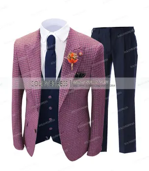 Muško odijelo smeđa formalne 3 kom Slim Fit Šal rever pokrivač mekane vune tweed diplomski siva tuxedos vjenčanja mladoženje (blazer+prsluk).