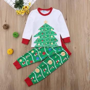 Obiteljski utakmicu Božićno drvce pidžama skup mama i tata i djeca i dijete pamuk, dugi rukav kombinezon i t-shirt+pidžama hlače pidžama odijevanje