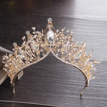 Barokne Vintage Gold Crystal Snijeg Vjenčanje Nakit Setovi Gorski Kristal Tijara Crown Naušnice I Ogrlica Vjenčanje Afrički Perle Komplet Nakita