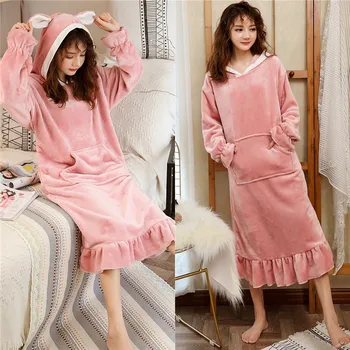 JIAYAN ženska пижама flanel djevojka noćni košulja, dugi rukav pidžame midi Suknja 2020 jesen i zima ogroman coral runo