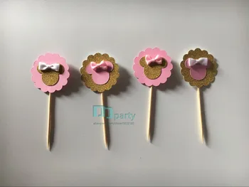 6pcs pink i Zlatni miš cupcake топперы luk miš rođendana ružičaste i zlatne prvi rođendan miš rođendan