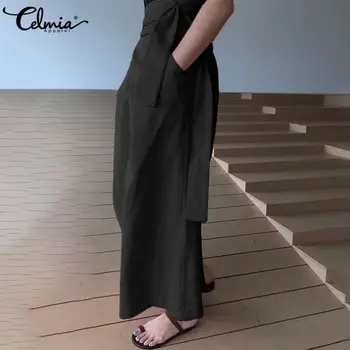 Vintage visokim Strukom maxi suknje žene dugačka suknja Celmia 2021 moda povez random slobodan čvrste Split ured elegantne suknje 5XL 7