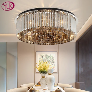Moderna kristalnim lusterima za strop luksuzni okrugli дымчато siva kristalne lampe dekor spavaće sobe, dnevni boravak svjetiljke s led pozadinskim osvjetljenjem