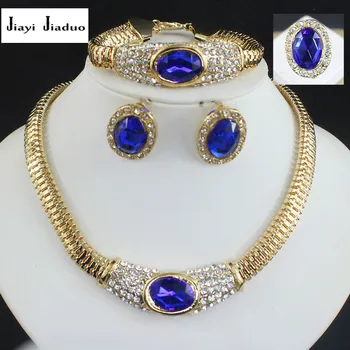 Jiayijiaduo vruće vjenčanica pribor Black Crystal ogrlica i naušnice zlatne boje nakita perle postavlja nove afričke žene