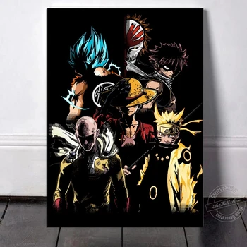 No Frame Anime Naruto Poster One Piece Luffy Goku One Punch Man Fairy Tail Natsu Wall Picture for Living Room Decor
