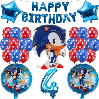 39 kom./lot Sega Sonic the Jež Super Hero Double Side Folija Balon Boy Djevojka Birthday Party red&blue number set baloni dekor