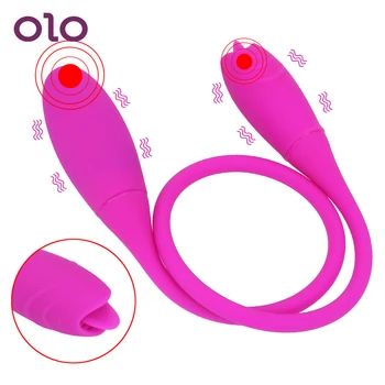 OLO Adult Products Dual Ended Long Vibrator Clitoris Stimulator 7 Speed Sex Toys for Women Double Head Tongue Vibrator Butt Plug
