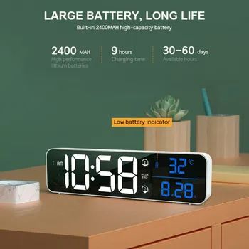 ♕s-punjenje inteligentno glasovno upravljanje digitalni elektronski alarm Led home calendar e zidni sat s повтором