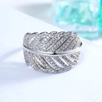 Vruće prodaju 925 sterling srebra sjajni proljetni listovi stabla bijela kubni Cirkon prst prsten za žene moda Diy nakit