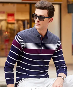 SHANBAO Luxury Highquality Cotton Plavobijelog Long Sleeve Polo Shirt 2019 jesen novi stil poslovne gospodin muški rever Polo