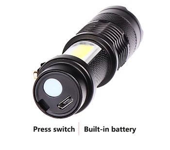 3800LM USB Punjiva ručna svjetiljka Q5 + COB LED svjetiljka Prijenosni mini-zoom svjetiljku vodootporan svjetiljka s ugrađenom baterijom