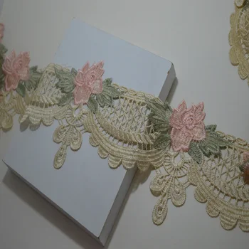 2yds 14cm light gold edge floral pink hollow venise lace DIY cvjetne čipke završiti za odjeću i svadbene dekoracije