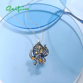 SANTUZZA srebrni privjesak za žene 925 sterling srebra nježna Plava leptir sjajna blue spinel žuta CZ modni fin nakit