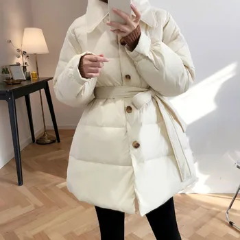 Bijela struk пуховик ženska moda novi bijelu pastu s okusom patke dlake topli zimski kaput srednje duljine Y2