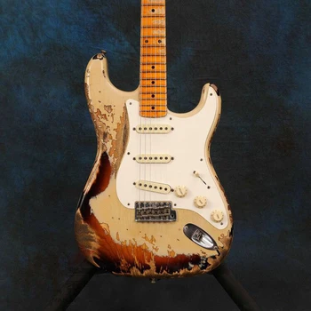 Custom Shop, unikatni 6 stings relikvije električnu gitaru rukama. relikvije javor vrat guitarra. real fotografije