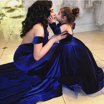 Baršunasto duga haljina s cvjetnim uzorkom za djevojčice na vjenčanje prva Sveta Pričest predstave večernja haljina plava Proljeće 2021 1 kom haljina za djevojčice