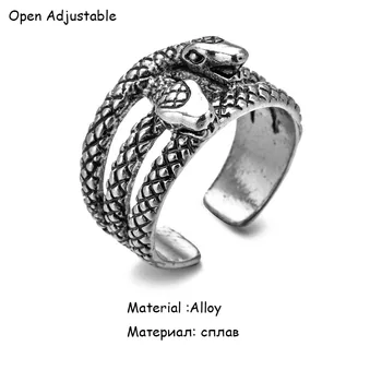 Klasicni punk zmija prsten za muškarce žene преувеличенный starinski Сивер boja Otvaranje podesivi prsten Anillo Hombre Bijoux