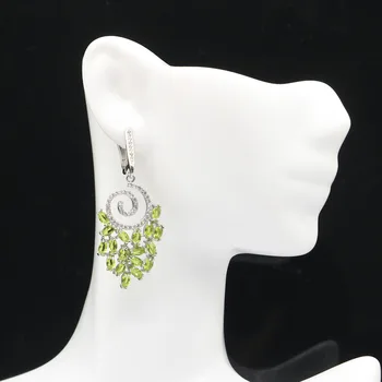 51x20mm SheCrown Romantic Created Green Peridot White CZ poklon za dame casual odjeća srebrne naušnice