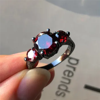 Luksuzne ženske veliki crveni Cirkon je kamen, prsten 14К crno zlato zaručnički prsten jedinstveni stil obećanje vjenčano prstenje za žene