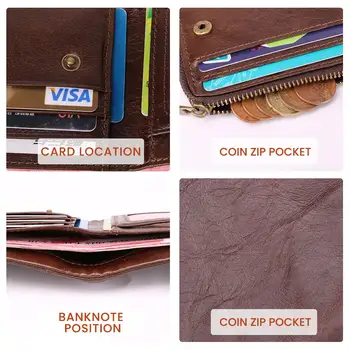 JOGUJOS muški novčanik od prave kože tri puta novčanik uzročno kratke torbice za kreditne kartice vintage kratke torbicu za muškarce RFID novac