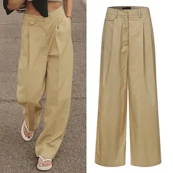 Vintage Visoki struk žene široke hlače 2021 Celmia moda elegantan ured OL hlače Ženske svakodnevne slobodne džepove čvrste jahaće hlače