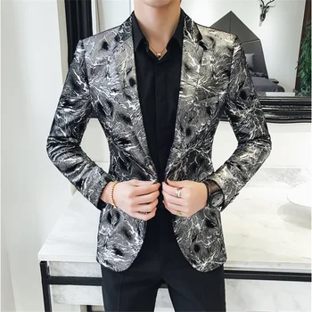Srebrne šljokice tanak sportska jakna visoke kvalitete baršun 2020 muški dizajn blazer pjevačica scenski kostim plus size 5XL muškarci Slim Fit blazer