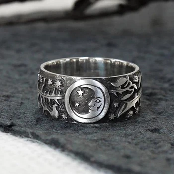 Antički par prst prsten za žene Ženski Sunce, Mjesec-Zvijezda lišće predložak casual odjeća djevojka prsten moda stranka nakit