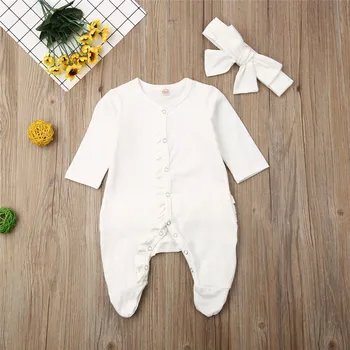 Novorođenče beba dječak djevojčica odjeća slatka čvrste ukrašen odijelo sa dugim rukavima zamotane noge kombinezon