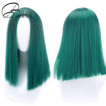 Mladenka je kosa kratka bob vlasulja za žene 16Inches izravan perika, bez šiške sintetičkih zelene perika za косплея ili koristiti na zabavama