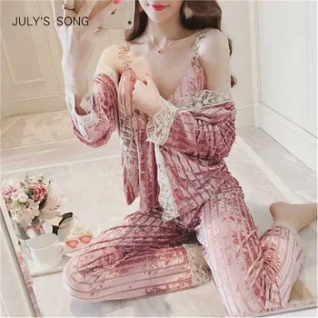 JULY's SONG baršunasti Пижамный kit jesen zima topla ženska seksualna пижама pidžama bez rukava remen pidžama duge hlače kućna odjeća