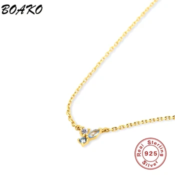 BOAKO srebra 925 šarene tri Ovalni trg okrugli Cirkon privjesak lanac ogrlica luksuzni Crystal fin nakit za žene