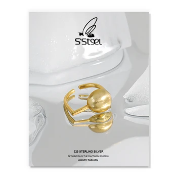 S ' Steel okrugla lopta prsten 925 sterling srebra geometrijski moderan minimalistički za žene dizajner podesiv prsten Bijoux Femme nakit