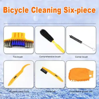 6pcs prijenosni bicikl čišćenje lanca četka za pranje alat mjenjač smeća čistač četkica za zube mountain bike set za čišćenje pribor bicikala