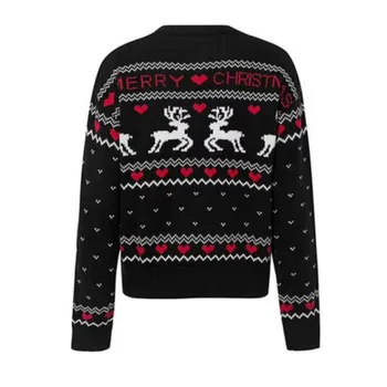 Pulover jesen zima Božić žene zima toplo top dugih rukava Crni Los ispis pletene džemper elegantne dame Božić skakač