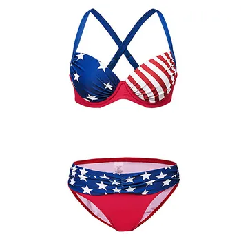 Žena bikini kupaći kostim američka zastava tisak soft dvojka kupaći kostim žene top s visokim strukom dnu bikini set brazilski