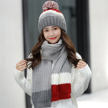 Jesenske i zimske ženske kape i šalove moda sve je Utakmica korejski vune pletu dvostruki sloj plus baršun gusta topla kapa vune
