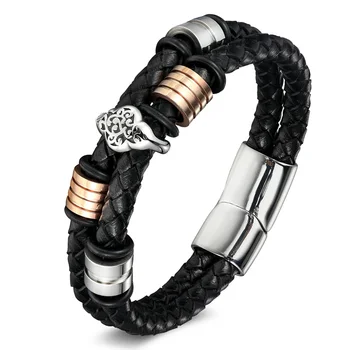 XiongHang punk narukvica ručno pletenje crna kožna konop, lanac od nehrđajućeg čelika magnetna kopča Muške narukvice narukvice Prijateljstva